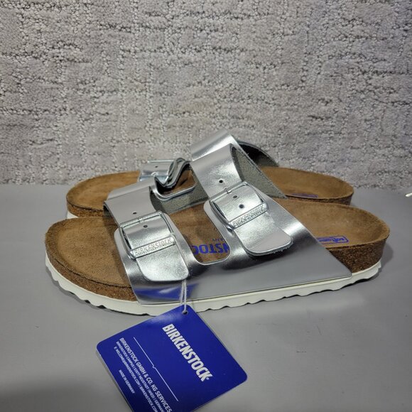 Birkenstock Arizona Soft Womens Size US 5 Silver Finish Birko-Flor Slide Sandal - Picture 6 of 15